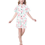Cute flamingo pattern Kids' Boys' Girls' V-Neck Short Pajama Set