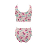 Cute little mermaid pattern Chest Bowknot High Waisted Bikini Swimsuit
