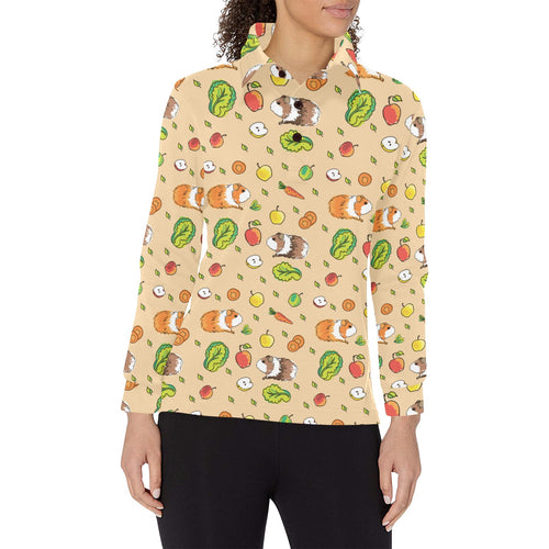 Guinea Pig Pattern Print Design 05 Women's Long Sleeve Polo Shirt