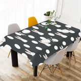 Cute white rabbit polka dots black background Tablecloth