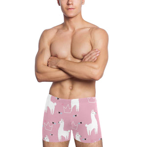 Llama Alpaca pink background Men's Swimming Trunks