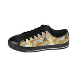 Cool Bee honeycomb leaves pattern Men's Low Top Canvas Shoes Black