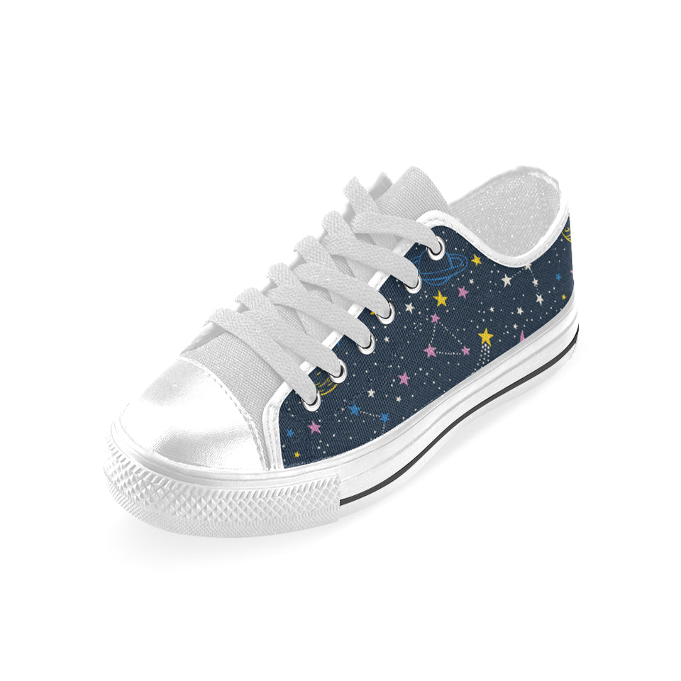 space pattern with planets, comets, constellations Men's Low Top Shoes White