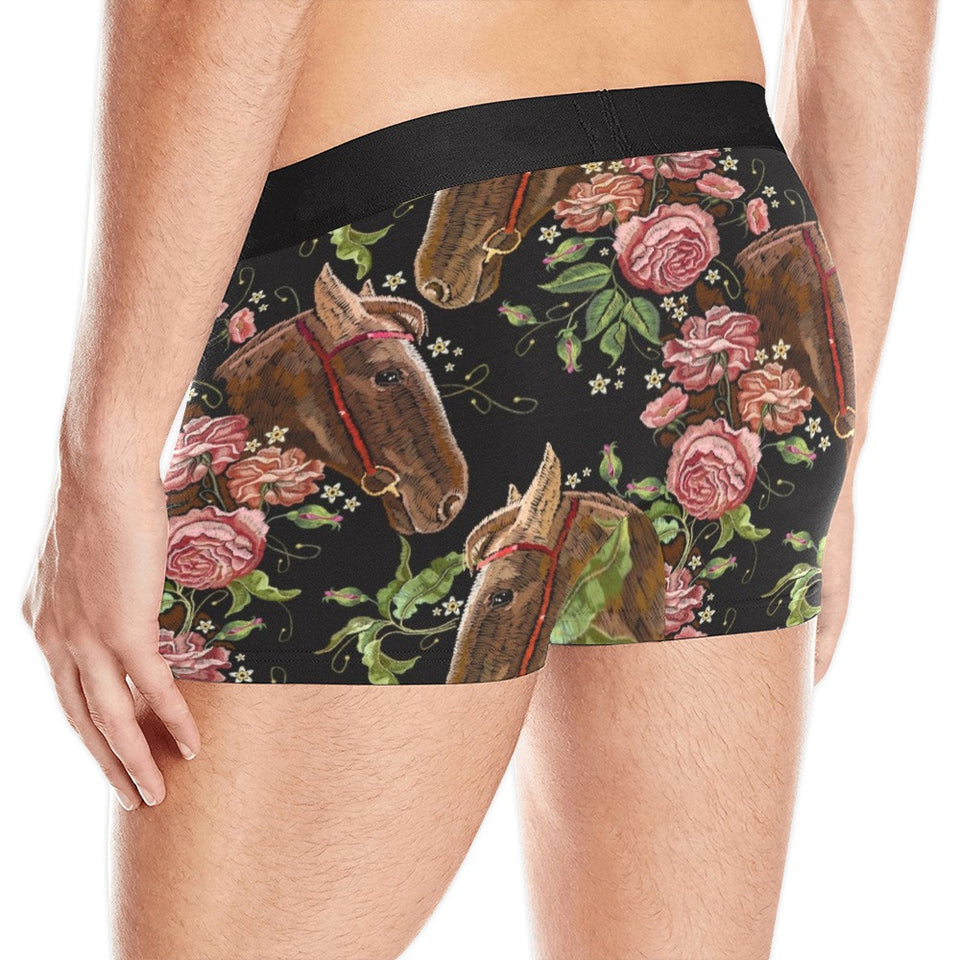 Horse head wild roses pattern Men's All Over Print Boxer Briefs Men's Underwear