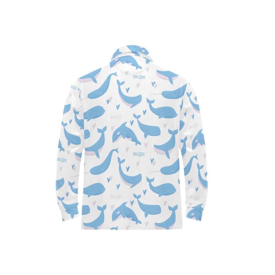 Blue whale pattern Men's Long Sleeve Polo Shirt