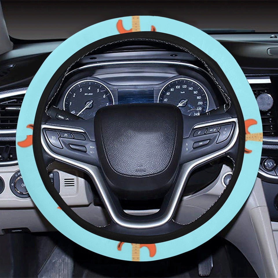 electric guitar pattern light blue background Car Steering Wheel Cover