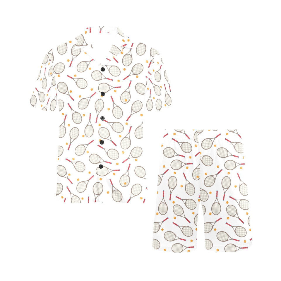 Tennis Pattern Print Design 04 Men's V-Neck Short Pajama Set