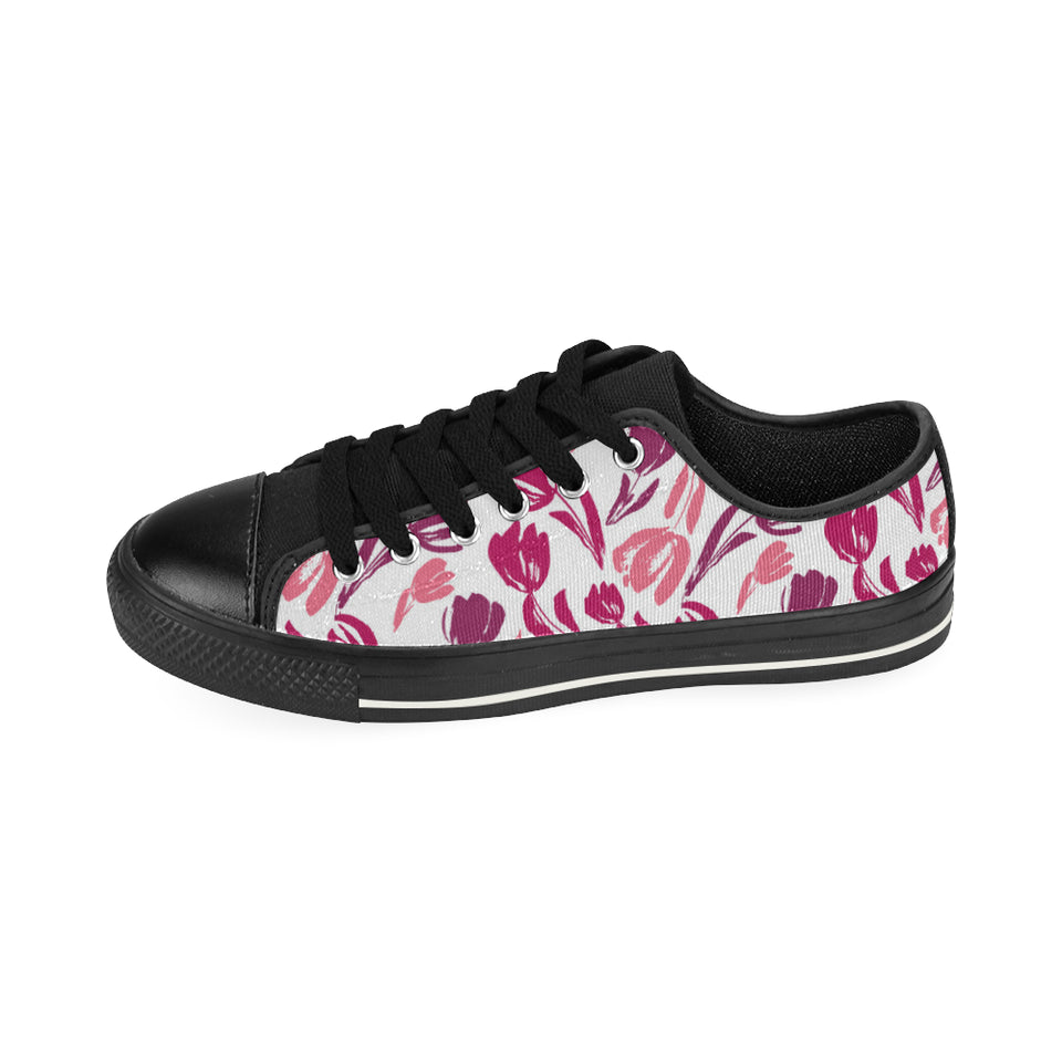 pink sketch tulip pattern Men's Low Top Canvas Shoes Black