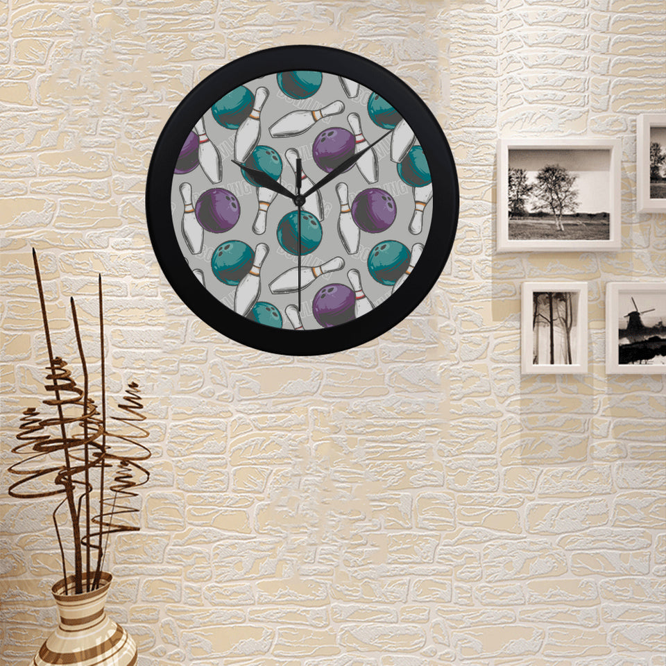 Bowling ball and pin gray background Elegant Black Wall Clock