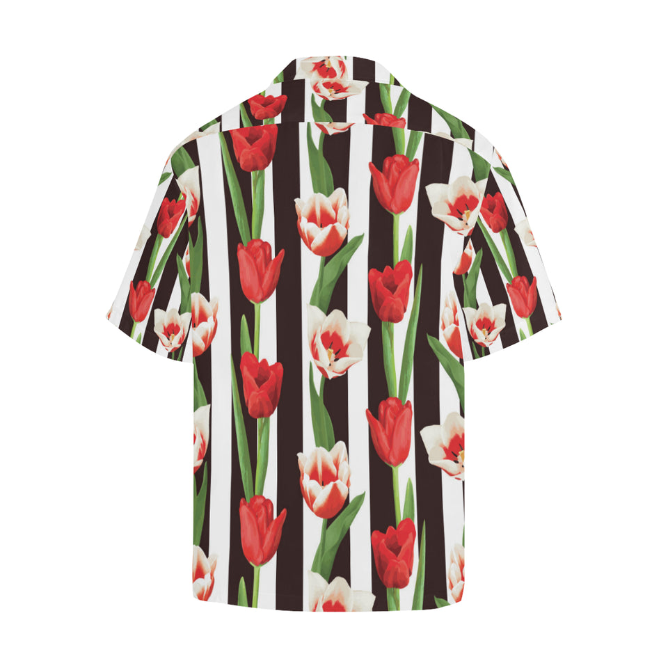 red and white tulips pattern Men's All Over Print Hawaiian Shirt