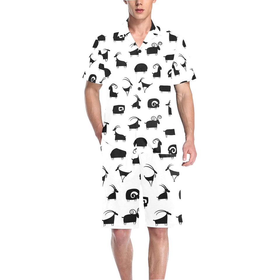 Goat ram pattern Men's V-Neck Short Pajama Set