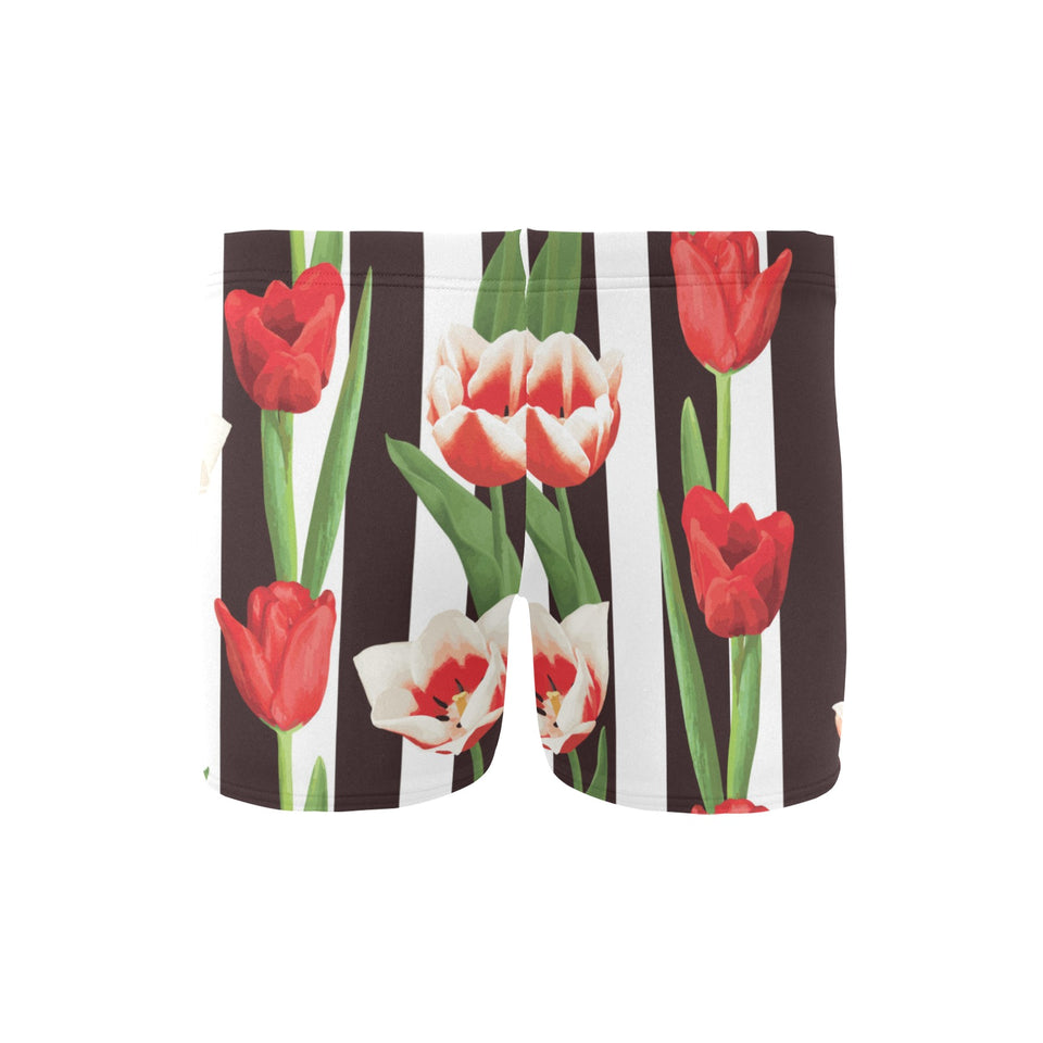 red and white tulips pattern Men's Swimming Trunks