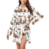 sea lion Seals jellyfish pattern Women's Long Sleeve Belted Night Robe
