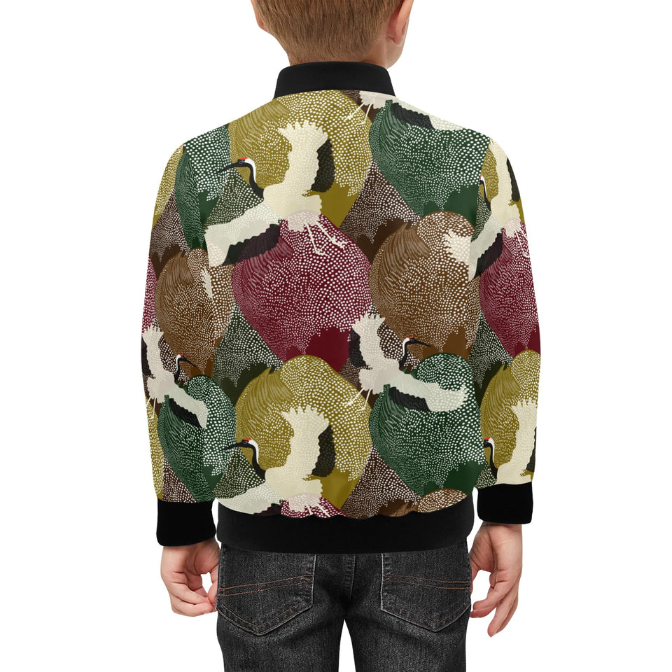 Japanese cranes flying forest dot pattern Kids' Boys' Girls' Bomber Jacket