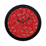 sushi pattern red background Elegant Black Wall Clock