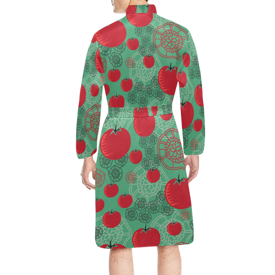Tomato design pattern Men's Long Sleeve Belted Night Robe