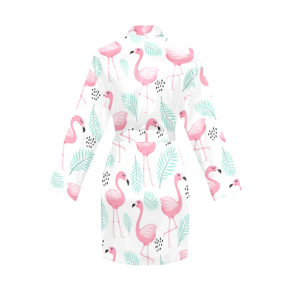 Cute flamingo pattern Women's Long Sleeve Belted Night Robe