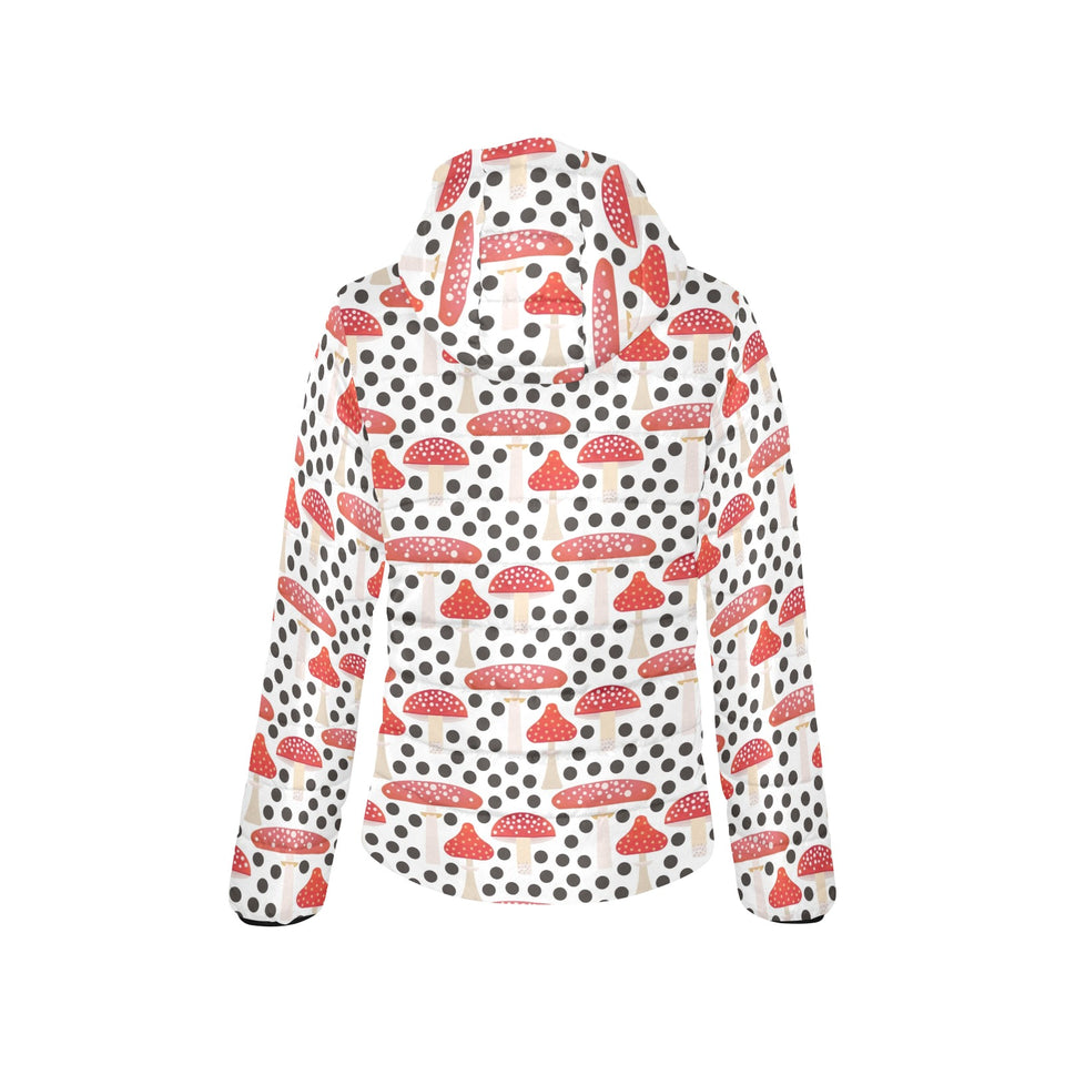 Red mushroom dot pattern Women's Padded Hooded Jacket