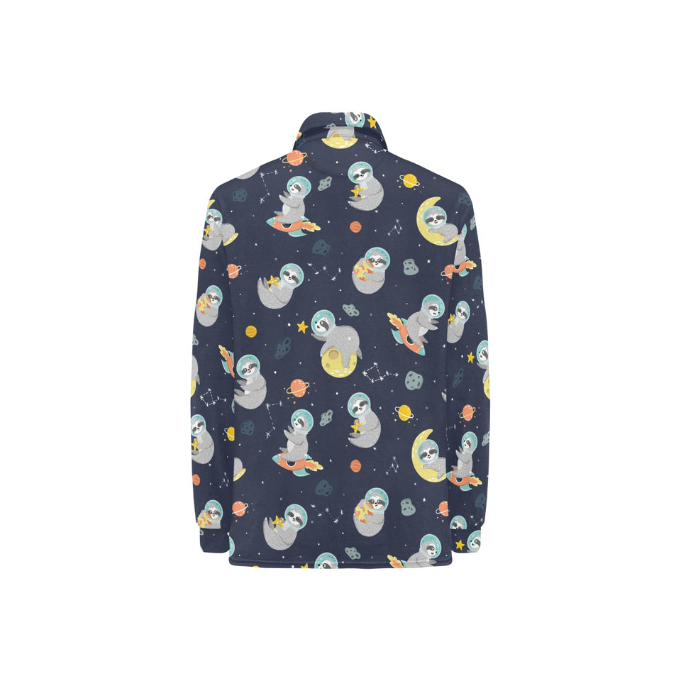 Cute sloth astronaut star planet rocket pattern Women's Long Sleeve Polo Shirt