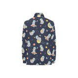 Cute sloth astronaut star planet rocket pattern Women's Long Sleeve Polo Shirt