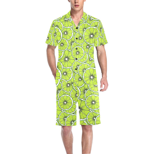 Slices of Lime design pattern Men's V-Neck Short Pajama Set