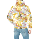 Cool Bee honeycomb leaves pattern Men's Padded Hooded Jacket