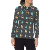Deers star tree pattern Women's Long Sleeve Polo Shirt
