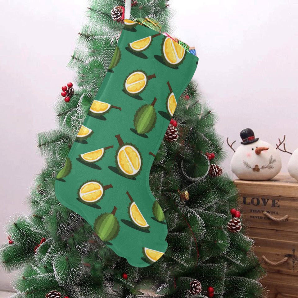 Durian pattern green background Christmas Stocking