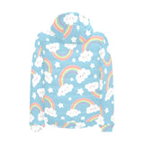 Cute rainbow clound star pattern blue background Men's Padded Hooded Jacket