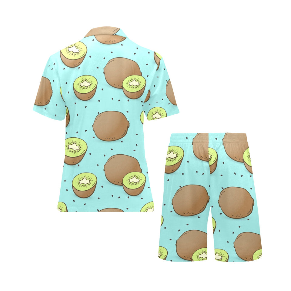 Kiwi blue background Men's V-Neck Short Pajama Set