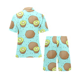 Kiwi blue background Men's V-Neck Short Pajama Set