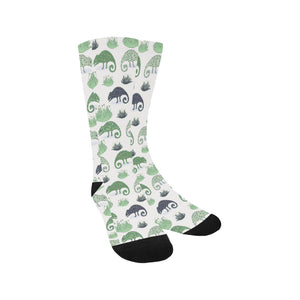 Chameleon lizard succulent plant pattern Crew Socks