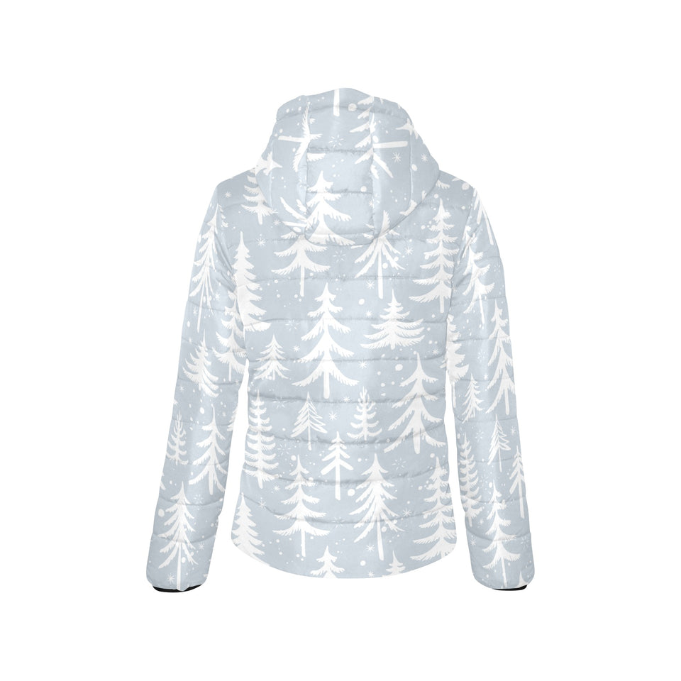 Christmas tree winter forest pattern Women's Padded Hooded Jacket