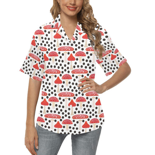 Red mushroom dot pattern Women's All Over Print Hawaiian Shirt