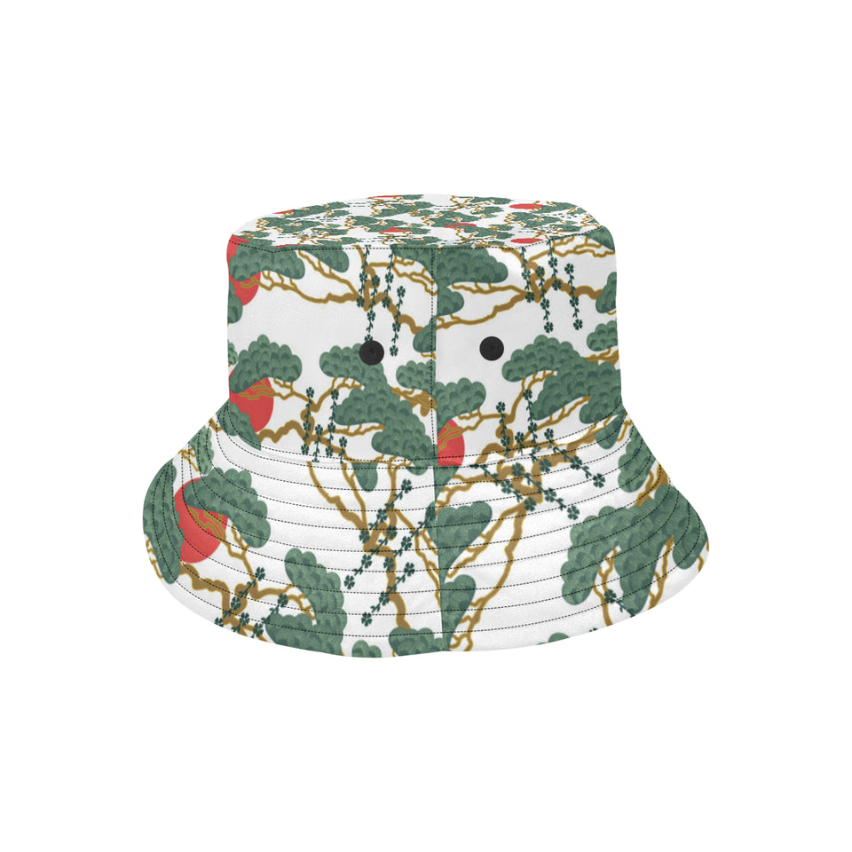 Bonsai red sun japanese pattern Unisex Bucket Hat