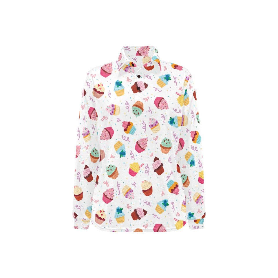 Cake cupcake design pattern Women's Long Sleeve Polo Shirt