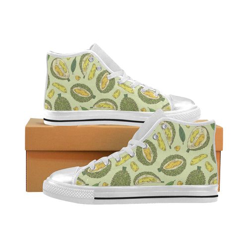 Durian leaves pattern background Women's High Top Canvas Shoes White