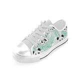 Panda pattern tropical leaves background Men's Low Top Canvas Shoes White