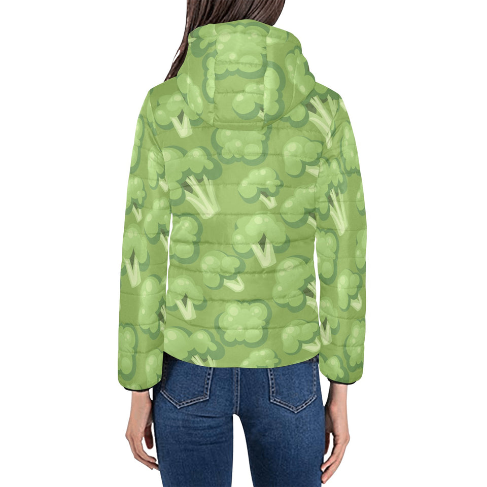 Broccoli pattern green background Women's Padded Hooded Jacket
