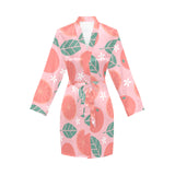 Grapefruit leaves flower pink background Women's Long Sleeve Belted Night Robe