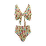 Colorful ice cream pattern Chest Bowknot High Waisted Bikini Swimsuit