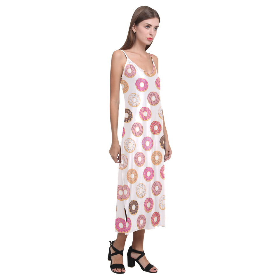 Colorful donut pattern V-Neck Open Fork Long Dress