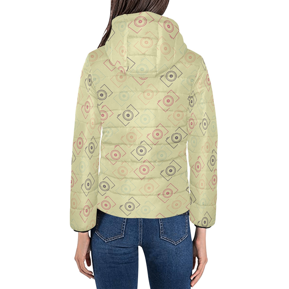 Camera Pattern Print Design 01 Women's Padded Hooded Jacket