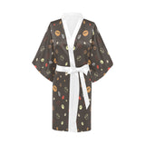Coffee bean leave pattern Women's Short Kimono Robe
