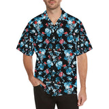 Skull flower roses leave pattern Men's All Over Print Hawaiian Shirt
