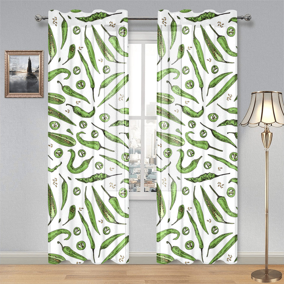 Hand drawn sketch style green Chili peppers patter Gauze Curtain