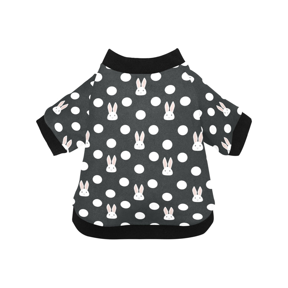 Cute white rabbit polka dots black background All Over Print Pet Dog Round Neck Fuzzy Shirt