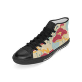 Red Bonsai gray sun japanese pattern Men's High Top Canvas Shoes Black