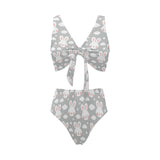 Rabbit cloud Pattern Chest Bowknot High Waisted Bikini Swimsuit