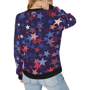 Red blue star pattern Women's Crew Neck Sweatshirt